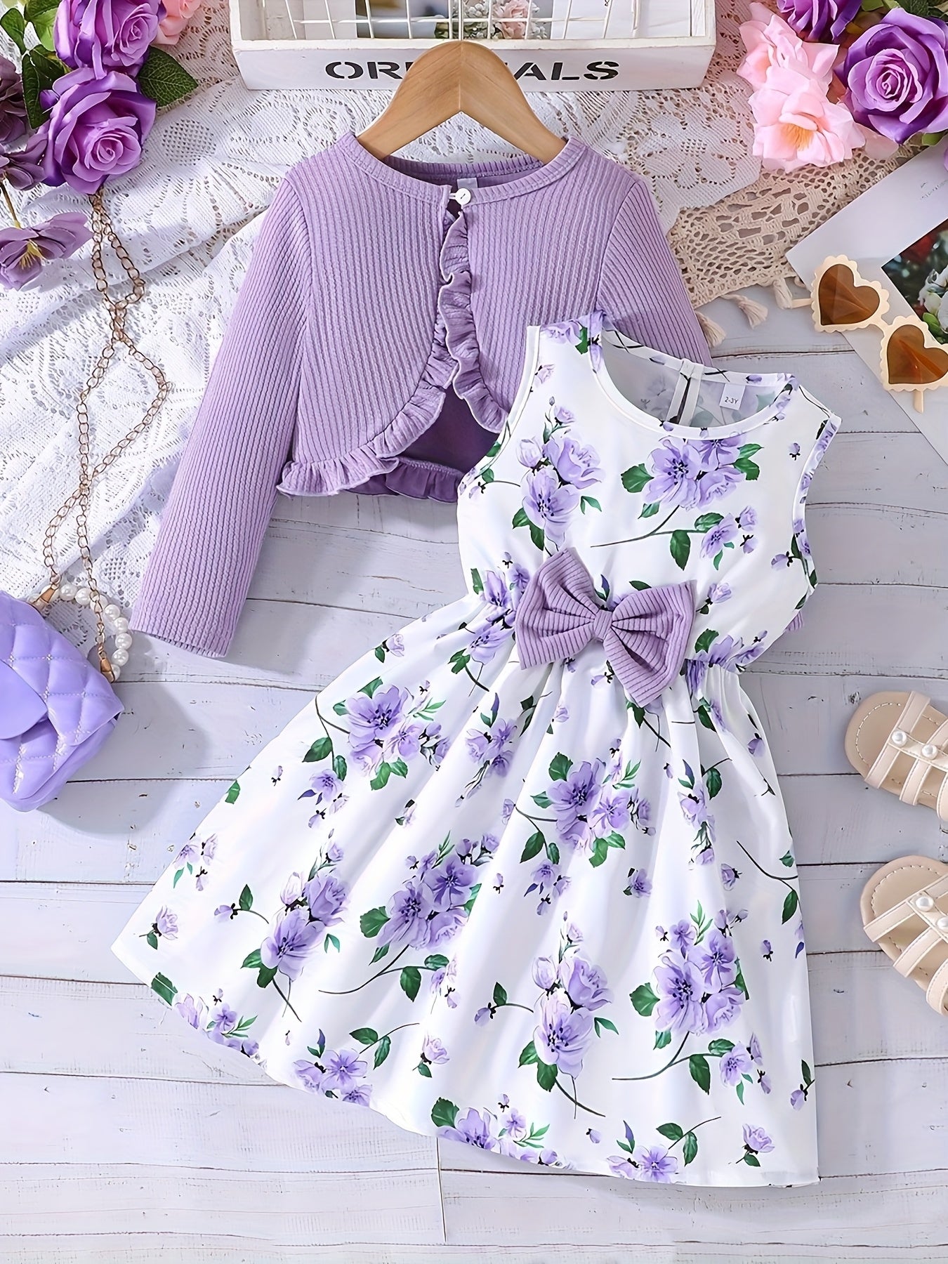 Encanto Floral – Conjunto Vestido & Casaco com Folhos