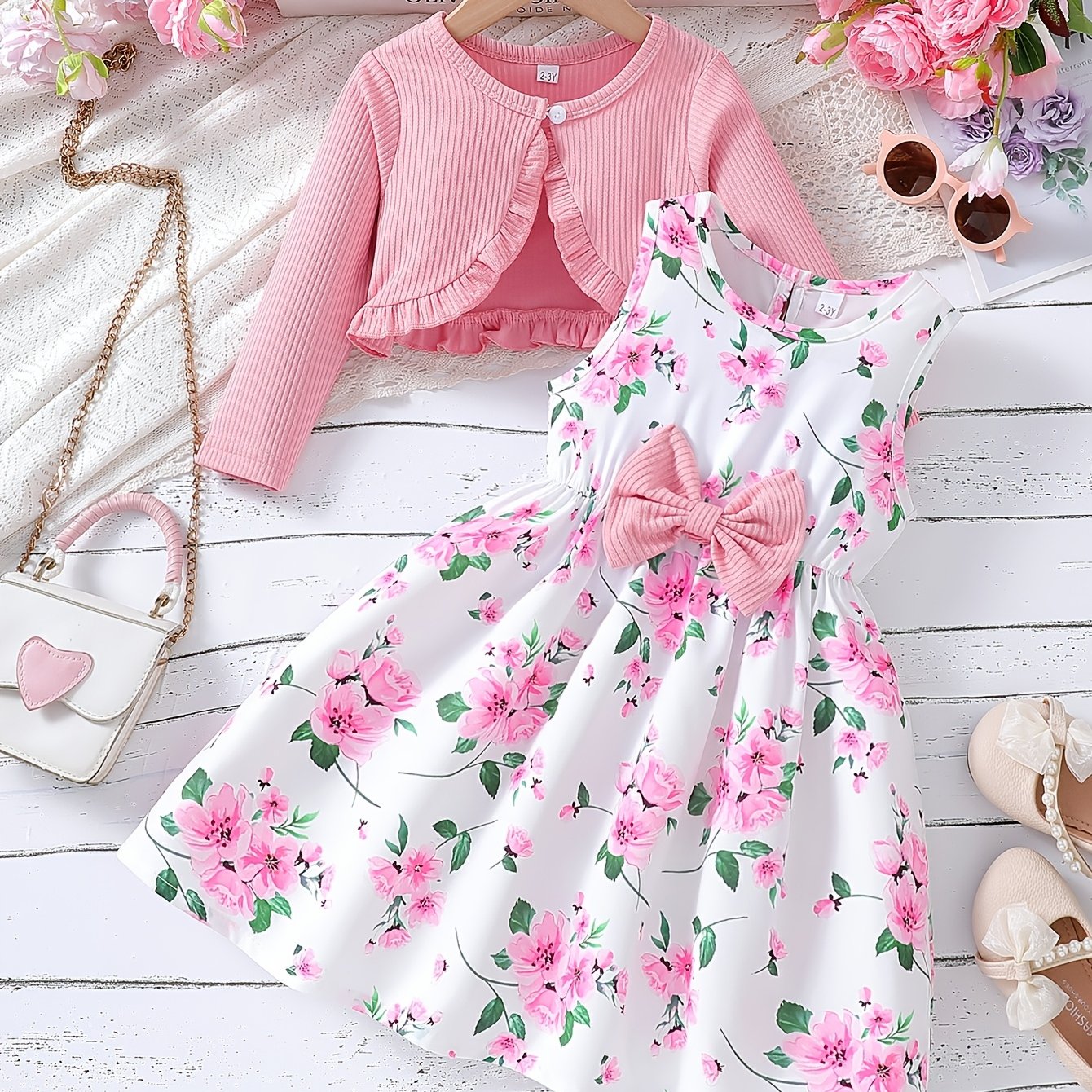 Encanto Floral – Conjunto Vestido & Casaco com Folhos
