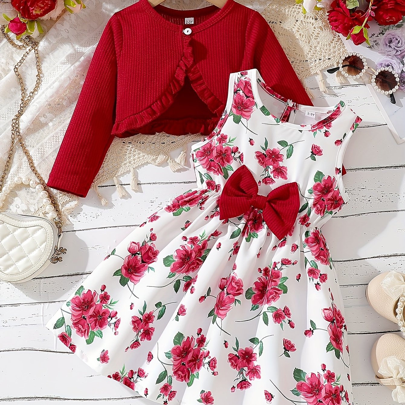 Encanto Floral – Conjunto Vestido & Casaco com Folhos