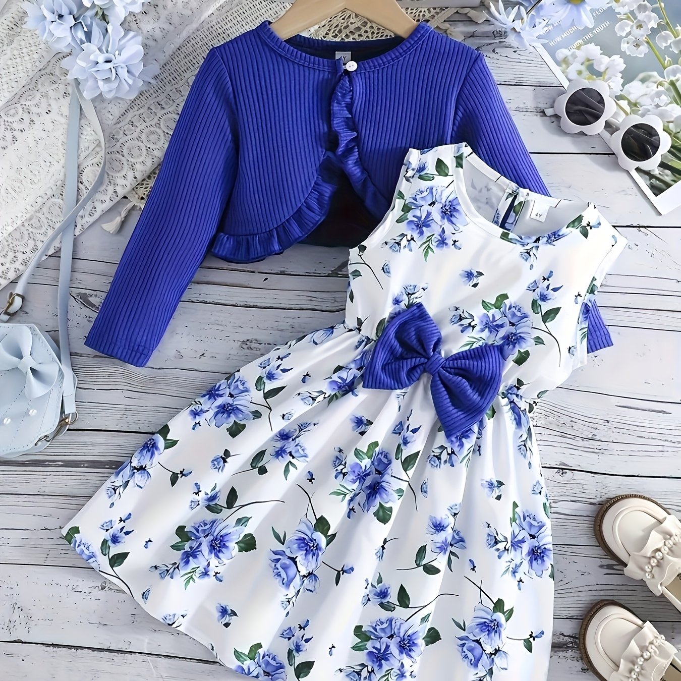 Encanto Floral – Conjunto Vestido & Casaco com Folhos