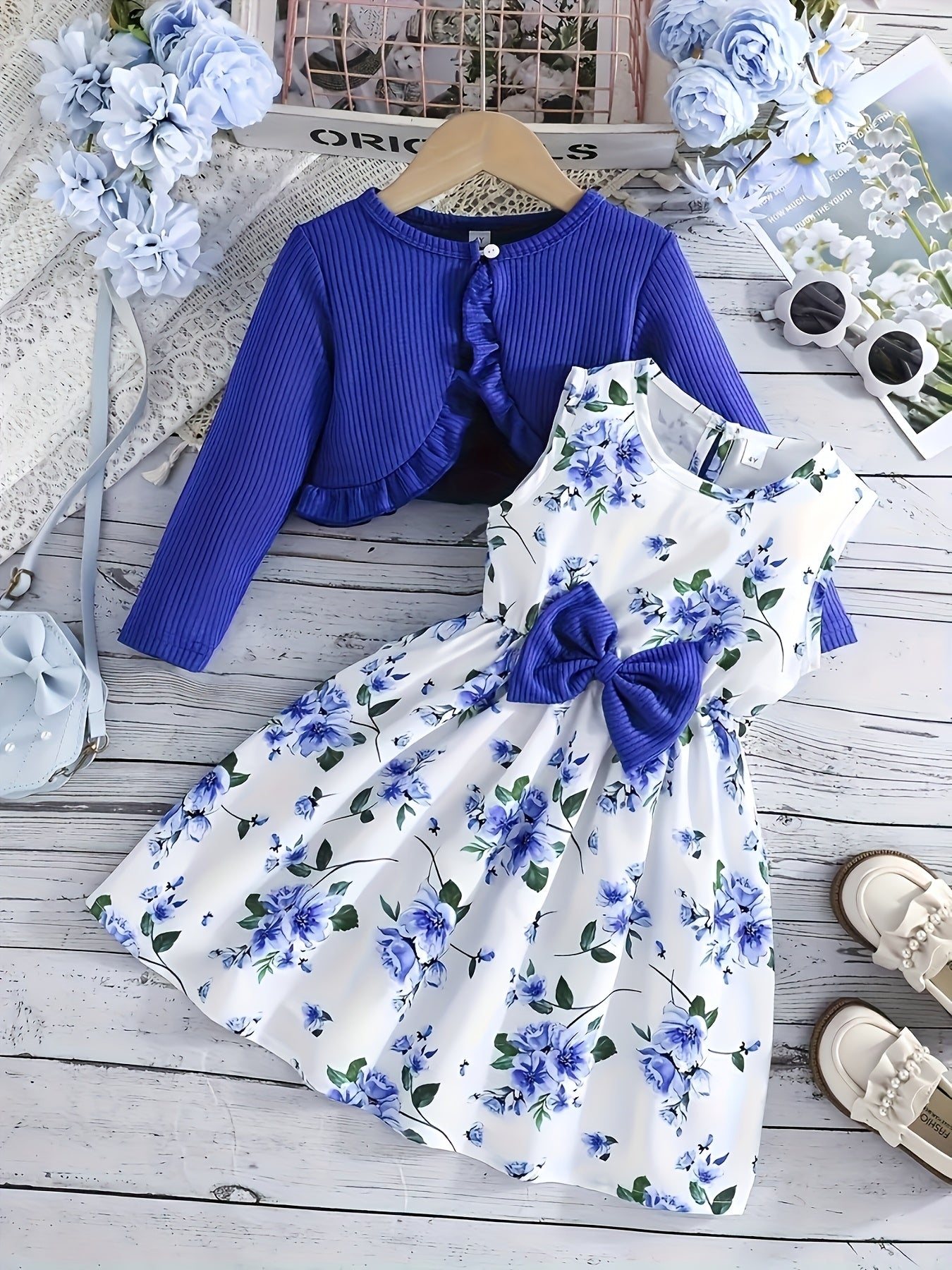 Encanto Floral – Conjunto Vestido & Casaco com Folhos