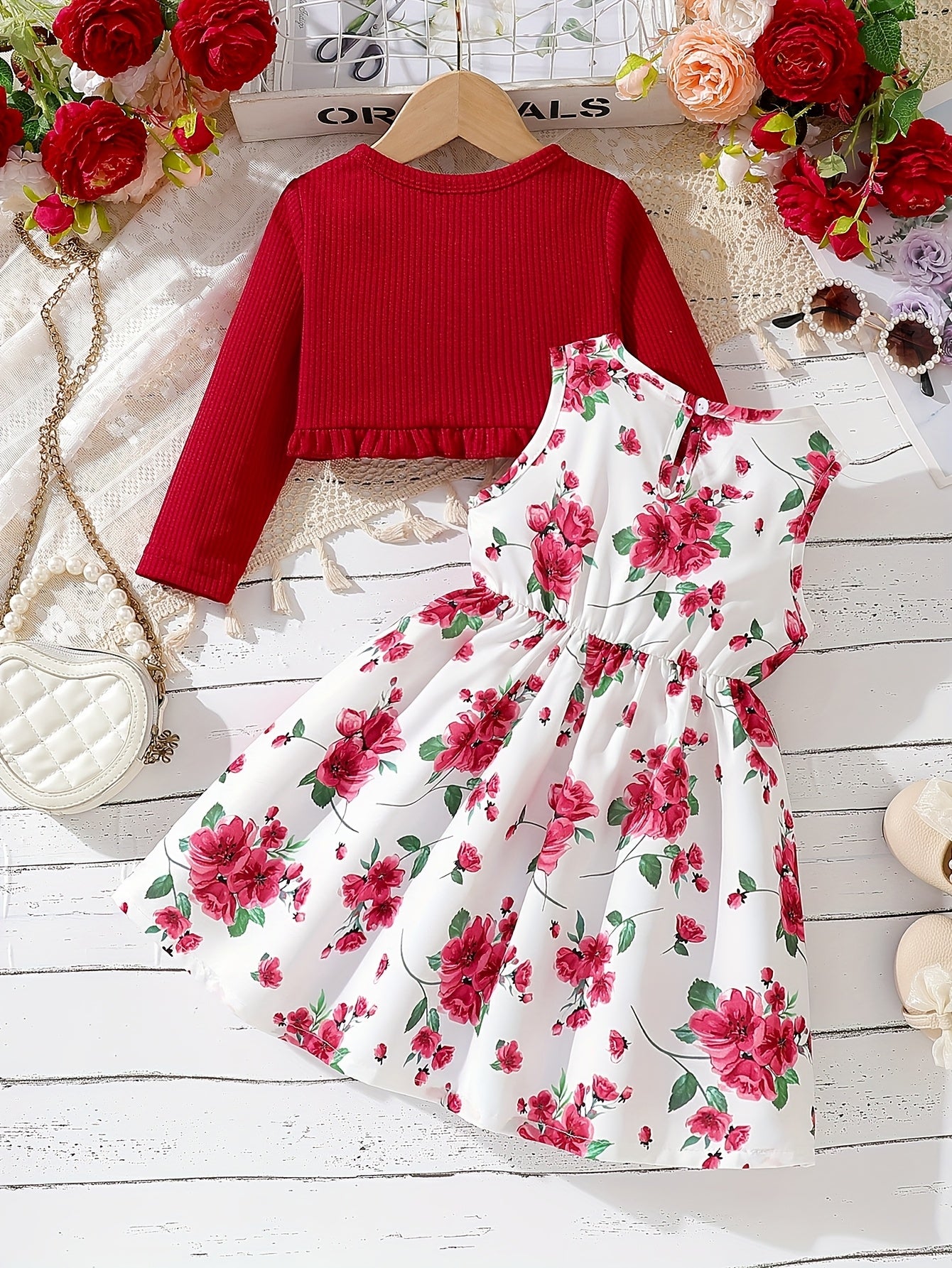 Encanto Floral – Conjunto Vestido & Casaco com Folhos