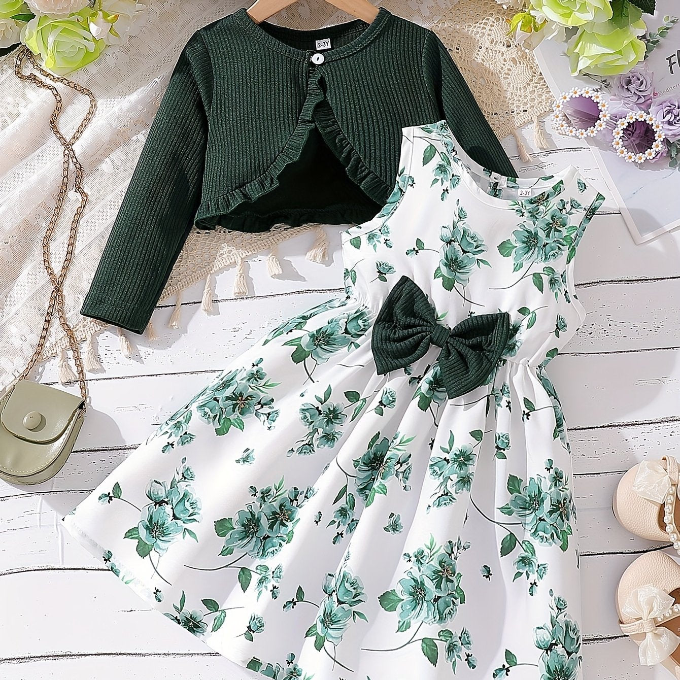 Encanto Floral – Conjunto Vestido & Casaco com Folhos
